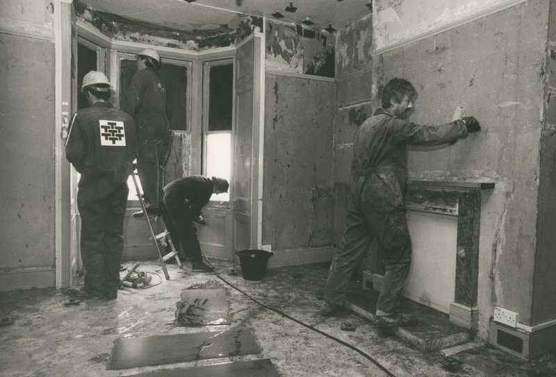 Interior during construction. Rachel Whiteread, House (1993). Photograph: Edward Woodman