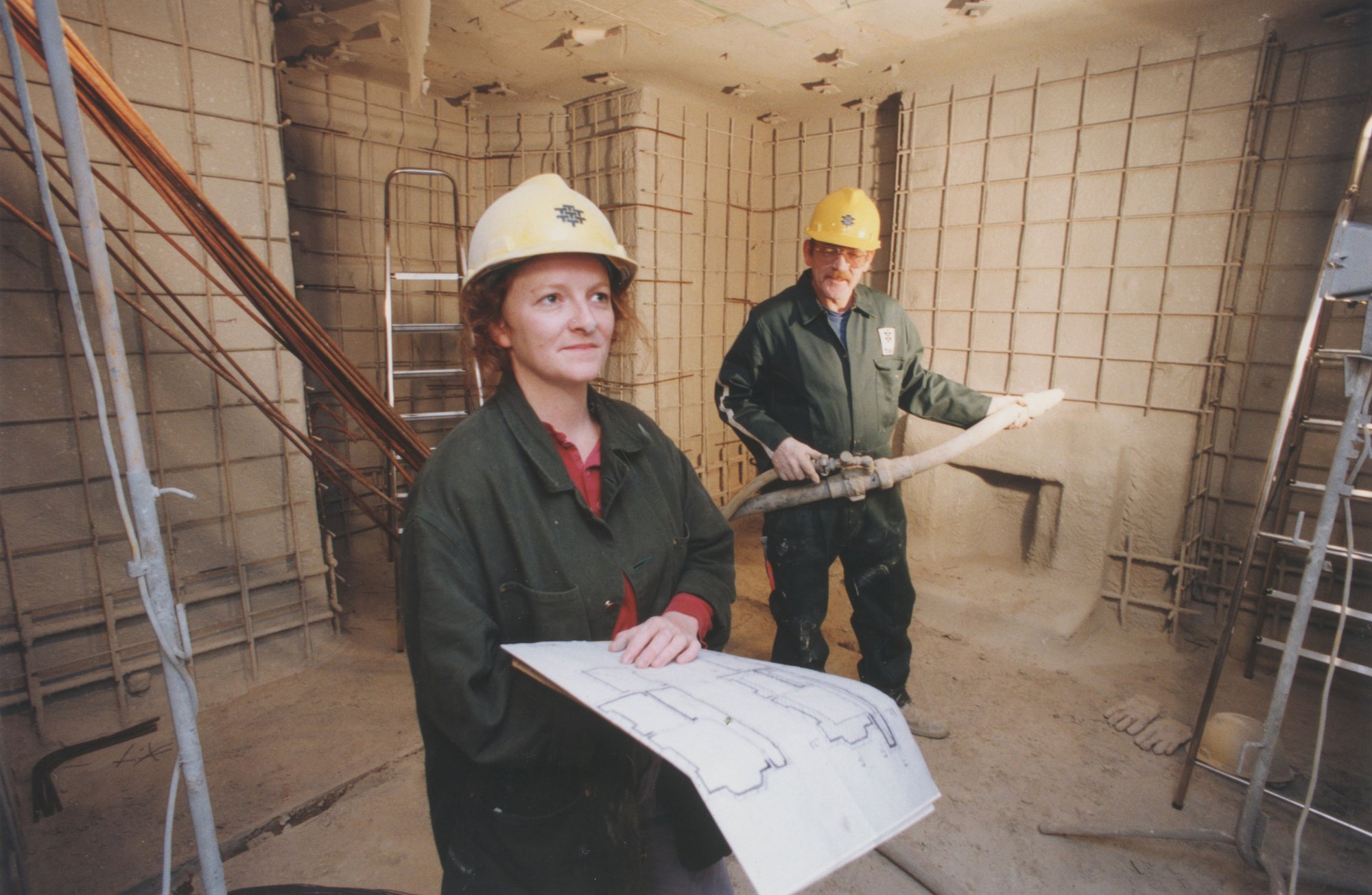 Rachel Whiteread inside House during construction. Rachel Whiteread, House (1993). Photograph: The Tarmac Group