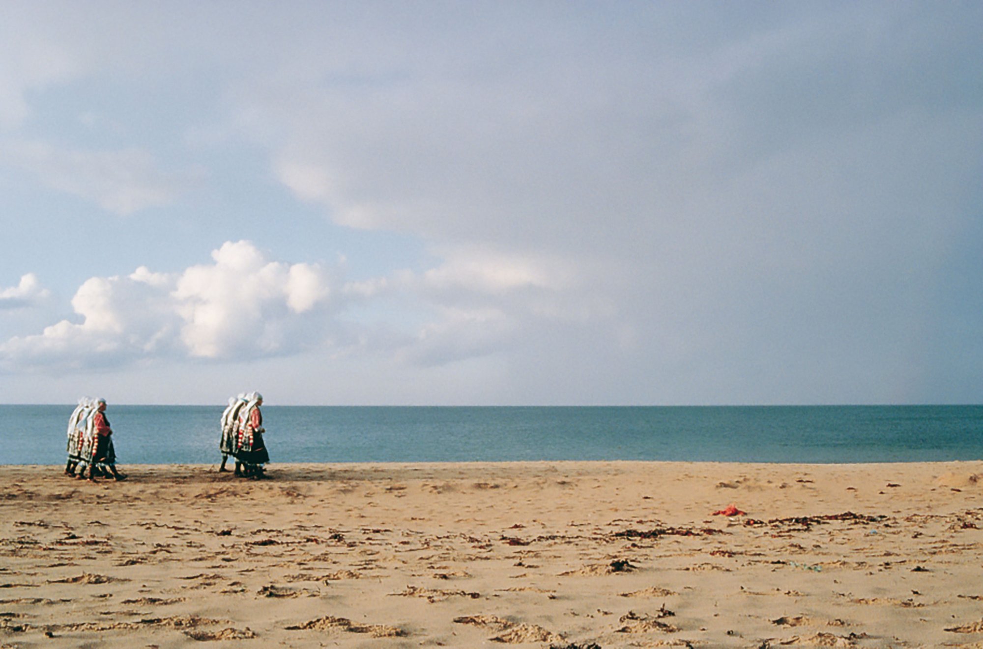 Images: (left) The Bistritsa Babi in A Work for the North Sea by Bethan Huws, performed on Sugar Sands, Northumberland, July 1993. Photograph: © Bethan Huws  
