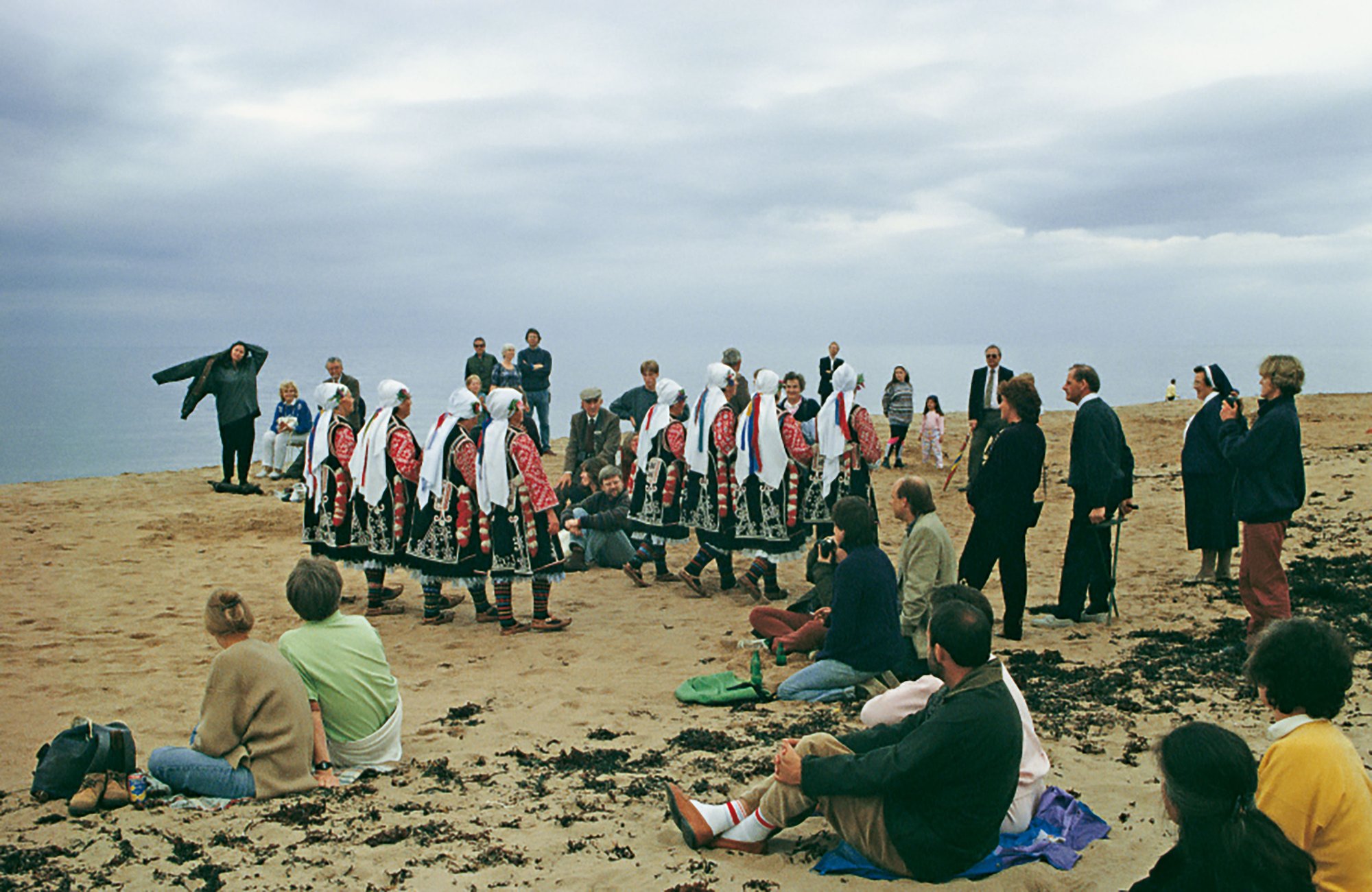 Image: The Bistritsa Babi in A Work for the North Sea by Bethan Huws, performed on Sugar Sands, Northumberland, July 1993. Photograph: © Bethan Huws  