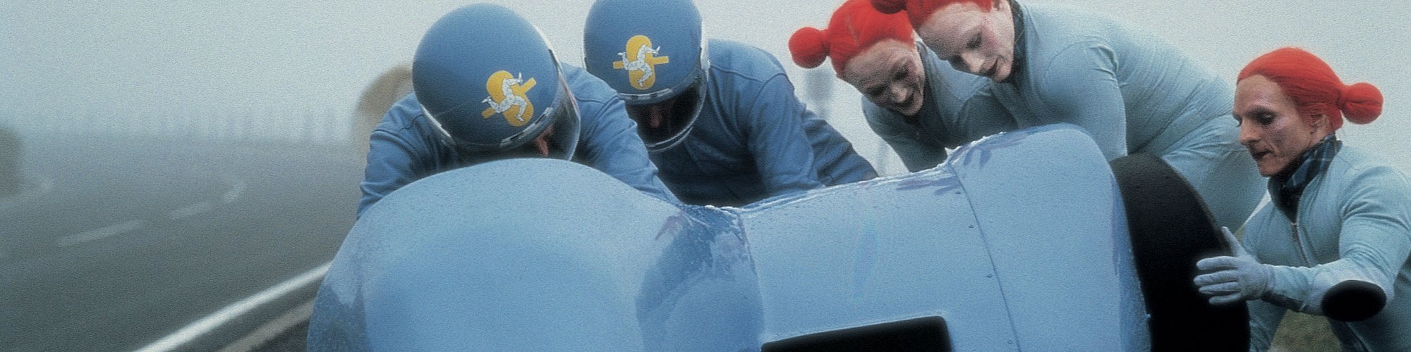 Production still from Cremaster 4 showing the Faeries assisting the Descending Hacks (1994). Photograph: Michael James O'Brien © Matthew Barney