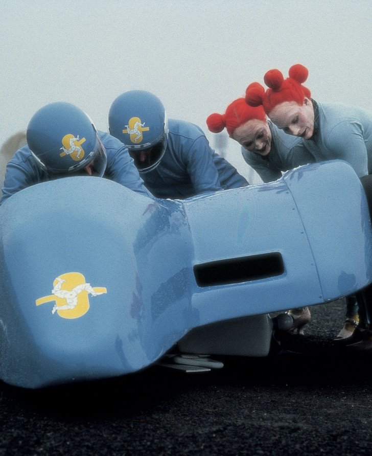 Production still from Cremaster 4 showing the Faeries assisting the Descending Hacks (1994). Photograph: Michael James O'Brien © Matthew Barney