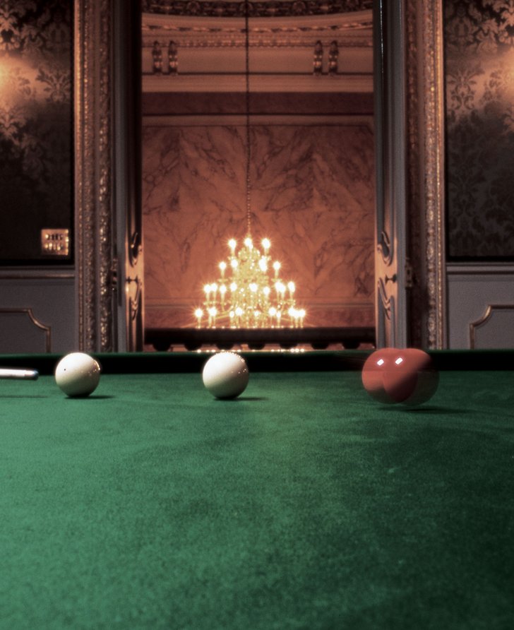 
Image:  Installation shot of the oval billiard table in Empty Club by Gabriel Orozco, 1996. Photographer: Stephen White