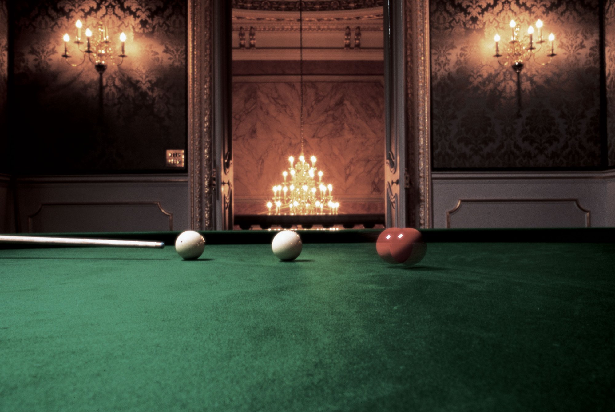 
Image:  Installation shot of the oval billiard table in Empty Club by Gabriel Orozco, 1996. Photographer: Stephen White