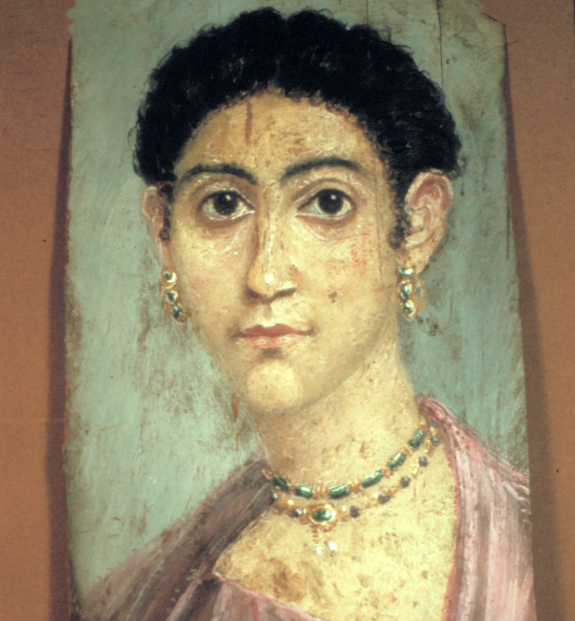 Fayum portrait of a woman painted on lime wood c.100-120, which was the inspiration for part of The Vertical Line (1999). Courtesy The British Museum