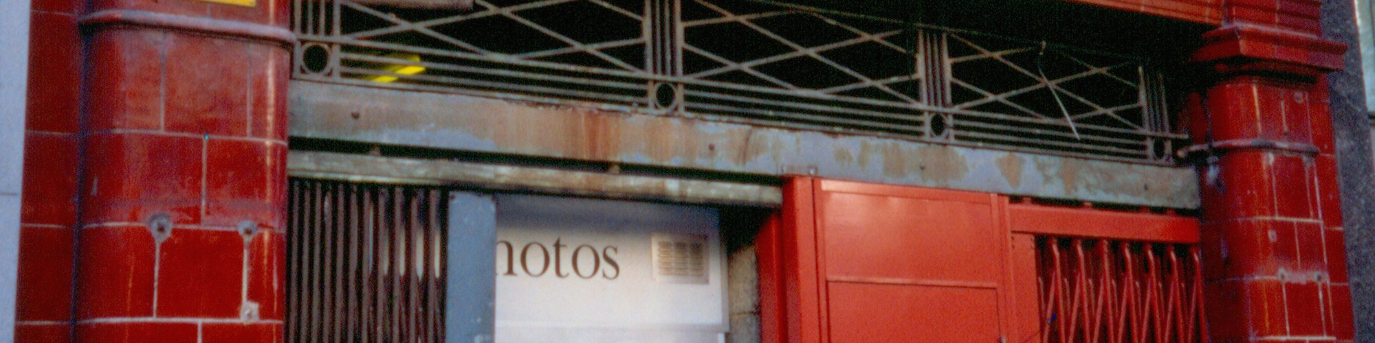 The ceramic tiled exterior of the disused Strand tube station, the setting for The Vertical Line (1999) by John Berger and Simon McBurney.