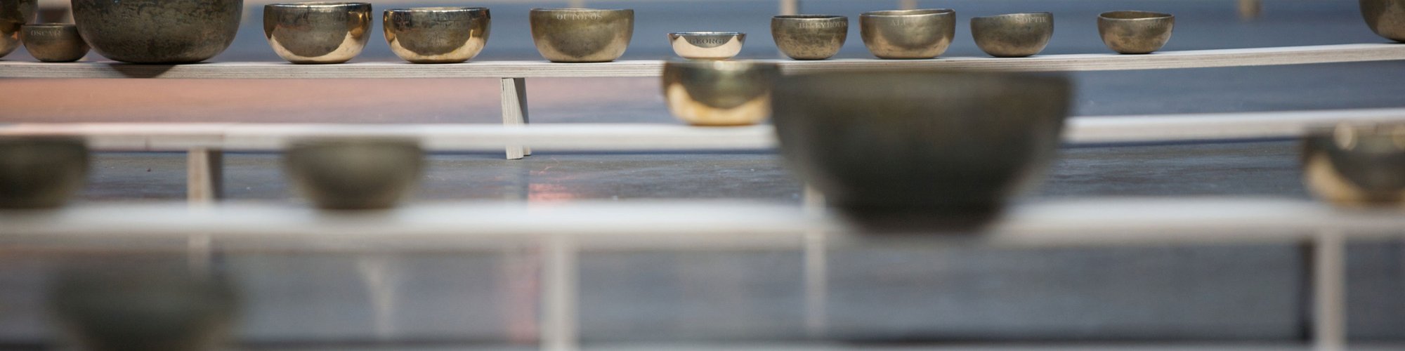 The singing bowls that play Jem Finer's Longplayer (2000) photographed at Longplayer Live, at the Roundhouse London (2009). Photograph: Bruce Atherton and Jana Chiellino