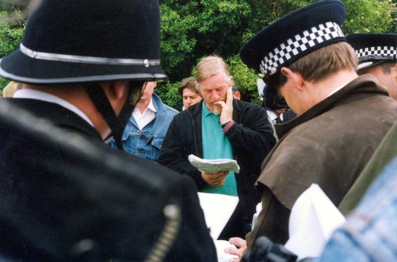 Image: Reenactors gather to review directions on location during production of The Battle of Orgreave, June 2001. Photograph: Martin Jenkinson