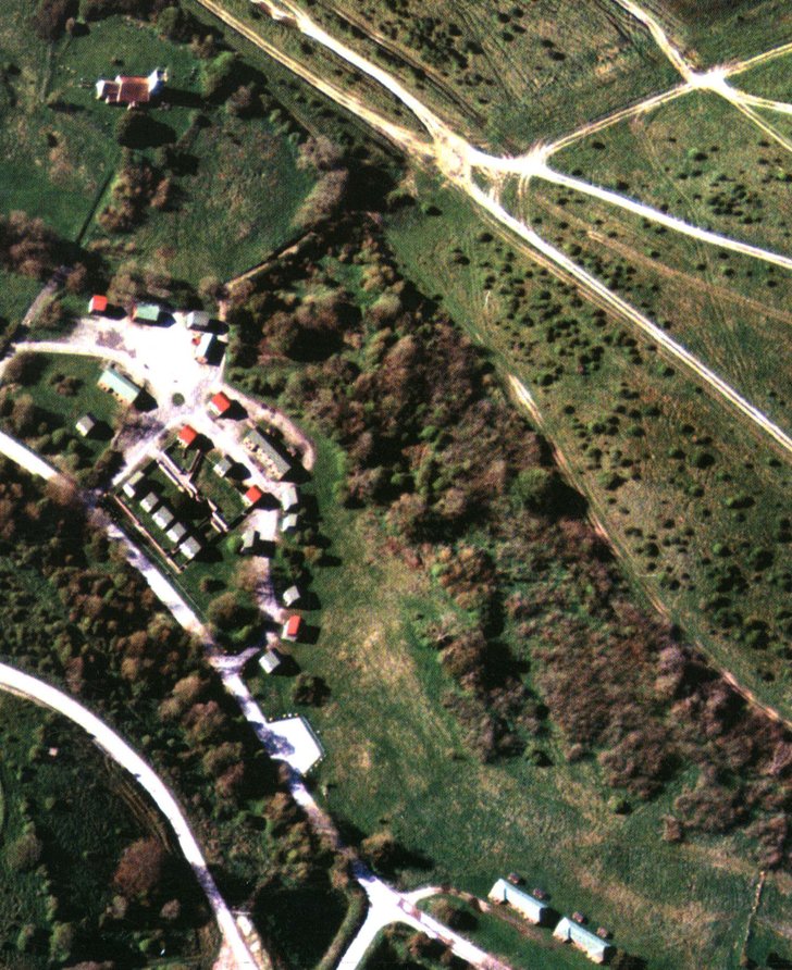 An aerial image of Imber village. Photograph © Crown copyright