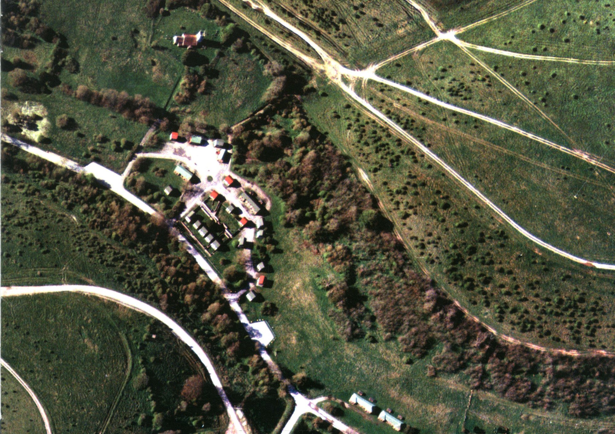 An aerial image of Imber village. Photograph © Crown copyright