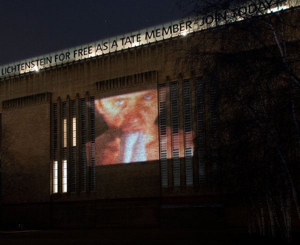 Image: The Influence Machine projected onto the exterior of Tate Modern, London, 2013