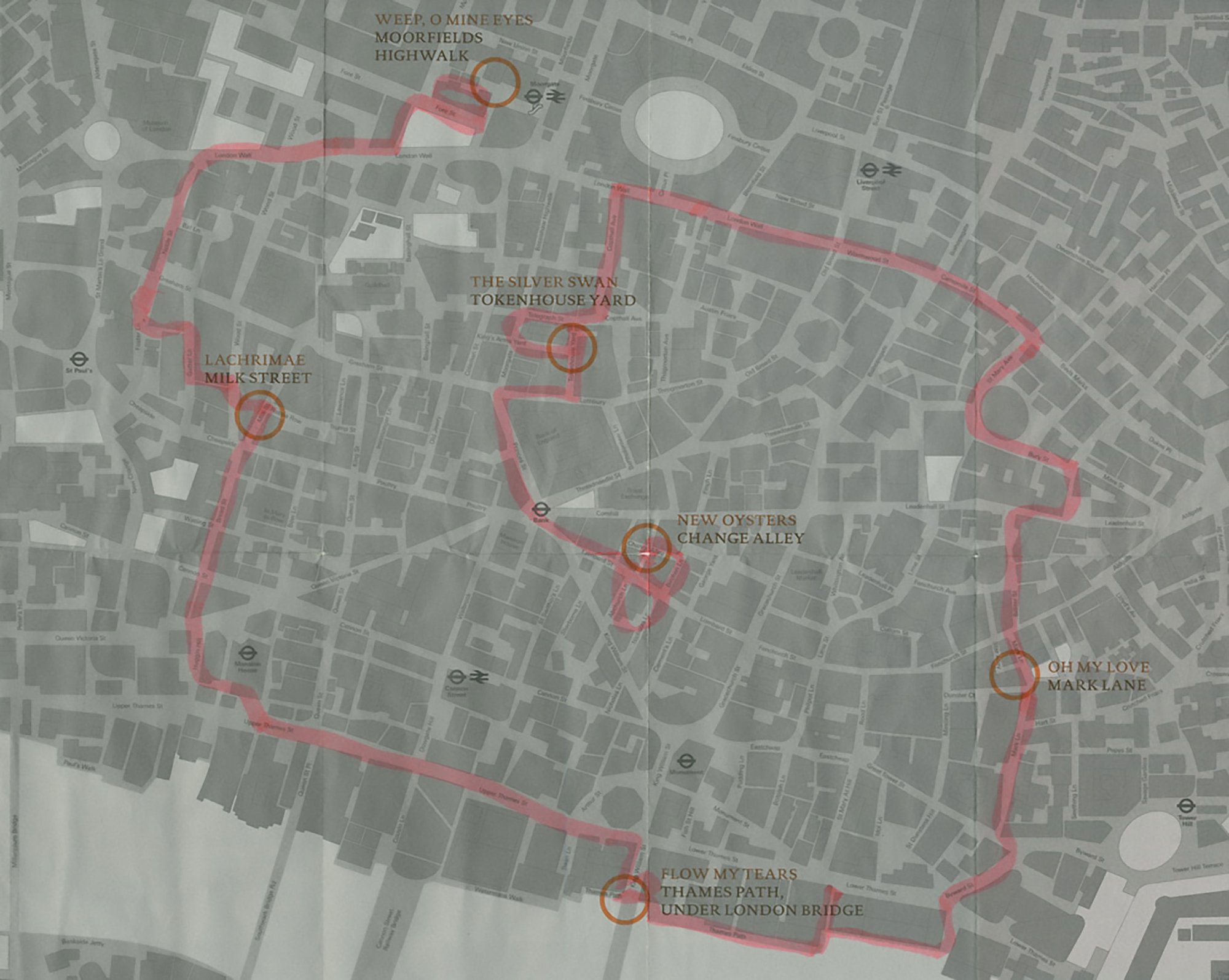 Image: A lazy logarithmic spiral: Steven Connor's route through the City. Image: Steven Connor