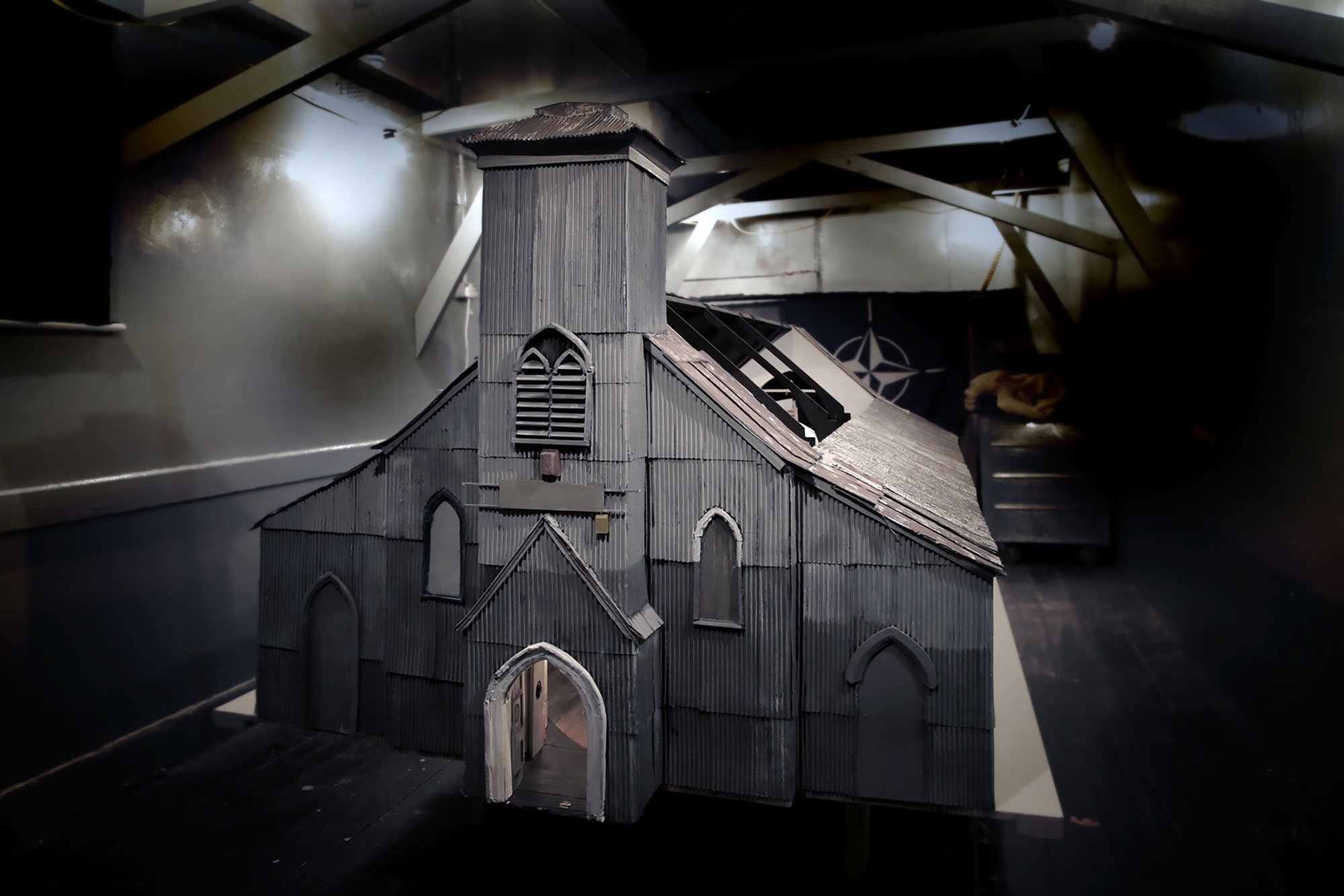 Image: A model replica of The Tin Tabernacle housing Nowhere Less Now, included in the installation, 2012. Photograph: Lindsay Seers