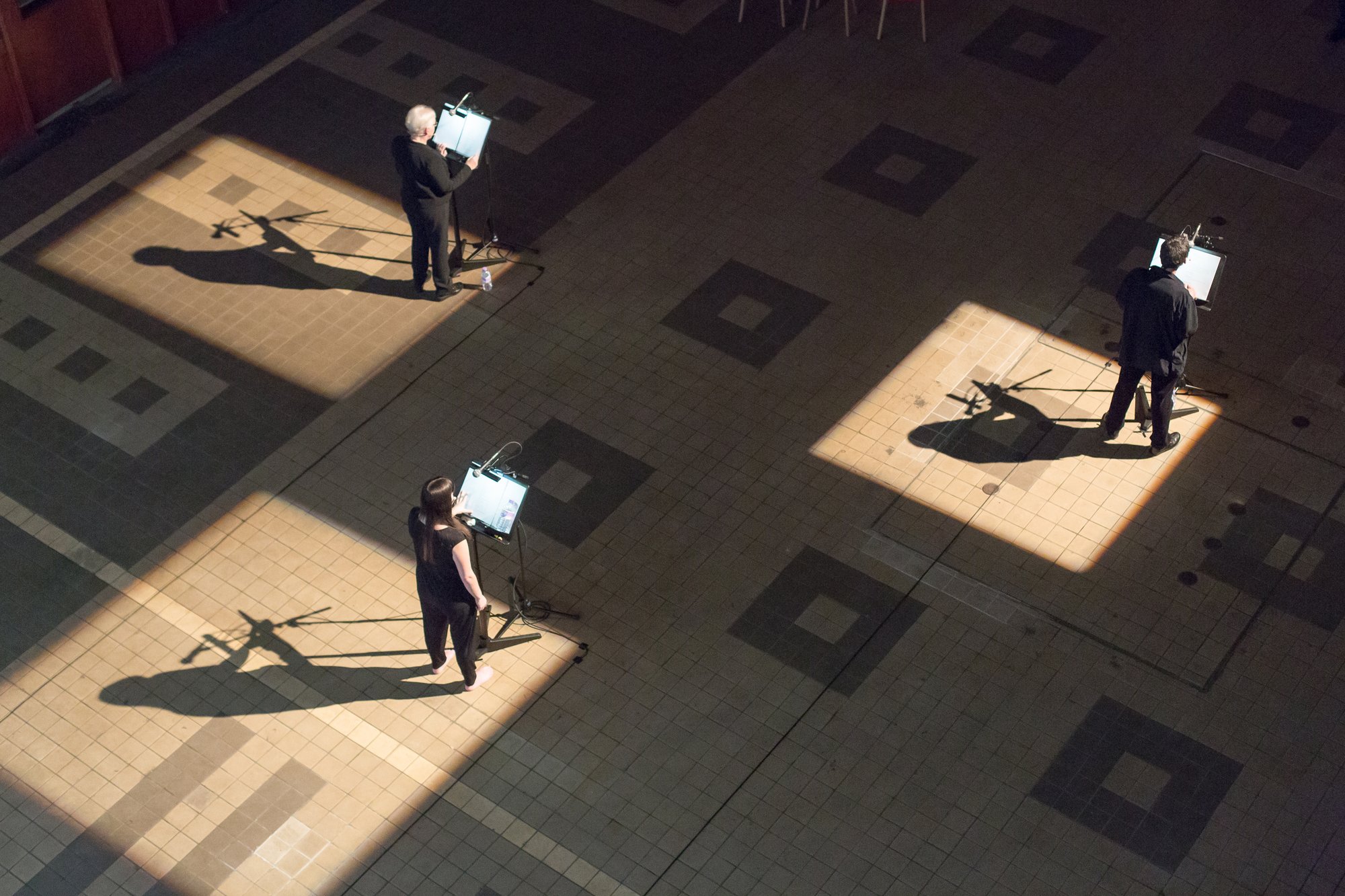 Clockwise from left, Denise Riley, Lalor Roddy and Ceylan Smith at the inaugural performance of Maria Fusco's Master Rock, 15 October 2015. Photograph: Robert Ormerod