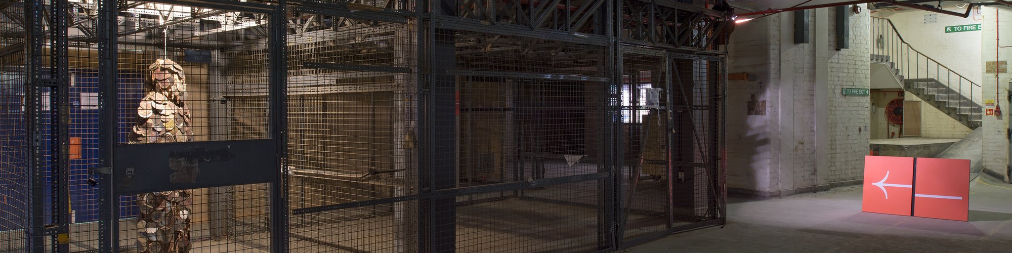 The costume fashioned from the lids of tin cans that Oliver Laxe wore when Ben Rivers was filming in Morocco on display at Television Centre, June 2015. Photograph: Marcus Leith