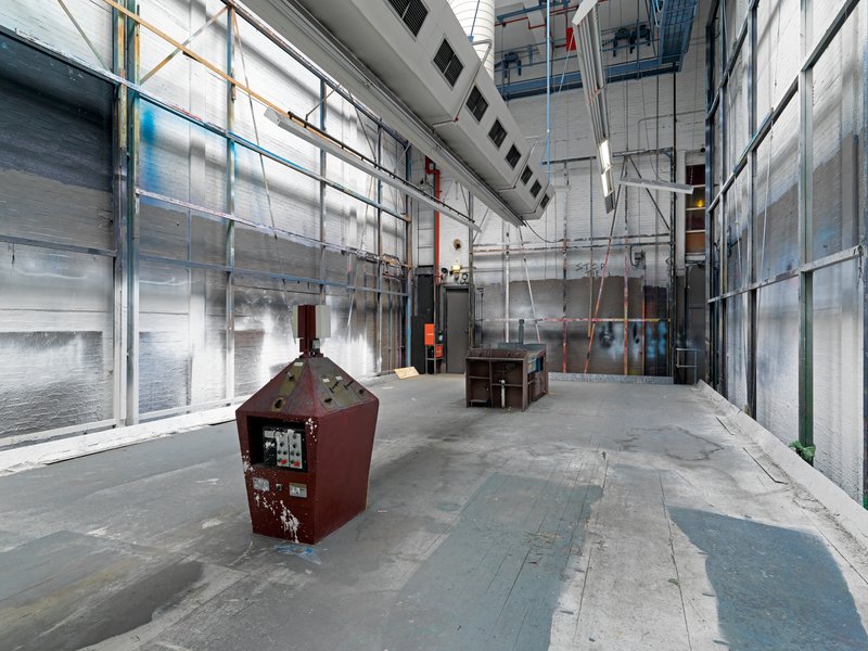 The Paint Frame, an area where sets were created for BBC dramas, a fragment of Carles Santos' soundtrack to Pere Portabella's 'Vampir Cuadecuc' (1970) was heard during the installation by Ben Rivers at Television Centre, June 2015. Photograph: Marcus Leith