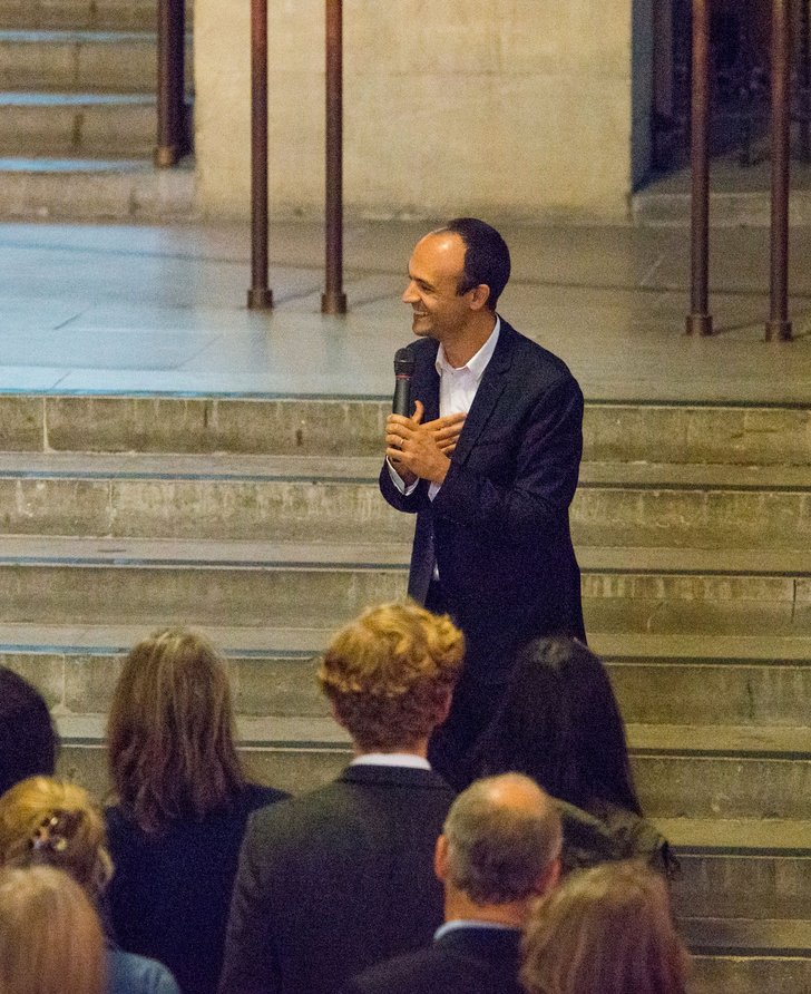 Jorge Otero-Pailos introducing his work The Ethics of Dust at the opening event in Westminster Hall, London (2016). Photograph: Will Eckersley