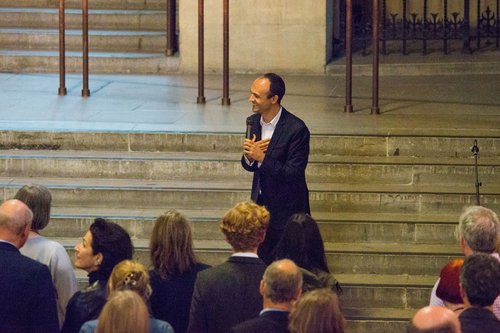 Jorge Otero-Pailos introducing his work The Ethics of Dust at the opening event in Westminster Hall, London (2016). Photograph: Will Eckersley