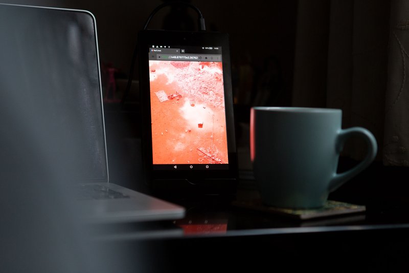 Image: Red Lines displayed on a phone in the home of writer Janina Matthewson, 2018. Photograph: Jamie Drew