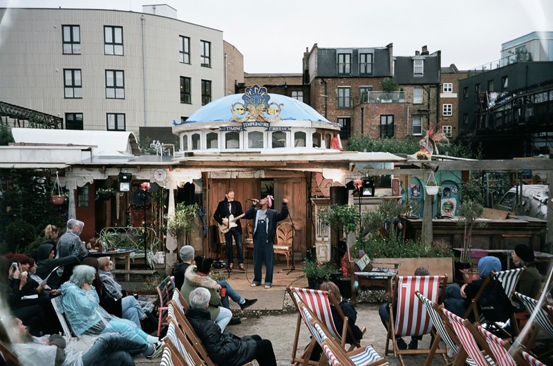 Mwiinga Twyman performing at a preview screening of Here for Life at Nomadic Community Gardens, June 2019. Photograph: Therese Hennigsen 