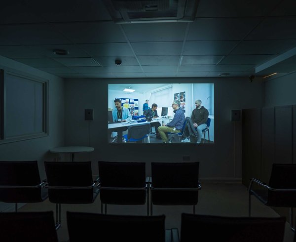Installation view of Marcus Coates's The Directors: Anthony (2022), at Pimlico Health at The Marven, London. Photograph: Hugo Glendinning
