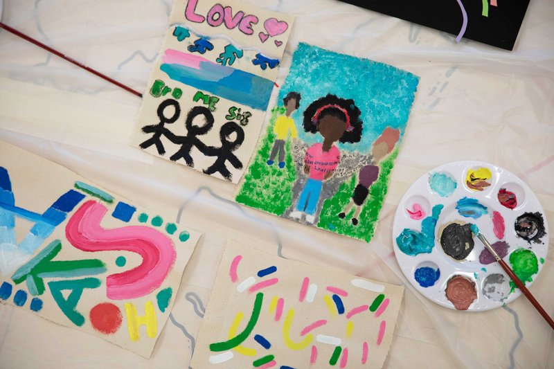 Installation shot of Frequencies by Oscar Murillo in Cardinal Pole Catholic School, London. Photograph: Zeinab Batchelor. Courtesy of Artangel.