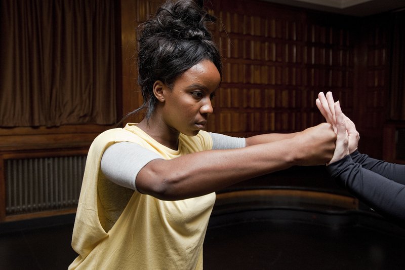 Image: Performer Odilia Egyiawan Graves during the dress rehearsal for The Touching Contract in The Court Room at Toynbee Studios, 10 November (2016). Photograph: Miriam O'Connor 